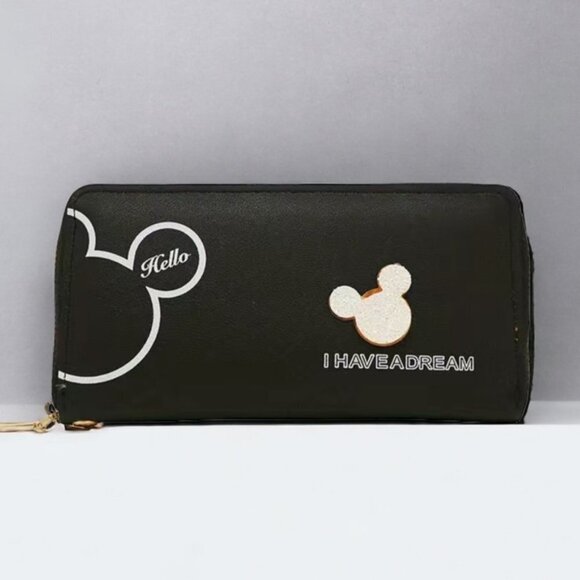 Minnie Mickey Mouse Wristlet Clutch  Convertible Long Wallet White Black - Picture 1 of 15